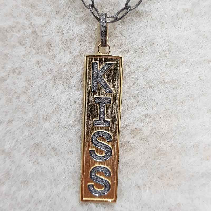 Antique Finish Designer Kiss Tag Pendant, Sweet Kiss Dog Tag Pendant, Silver Jewelry, Valentines Day Gift