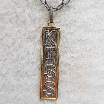 Antique Finish Designer Kiss Tag Pendant, Sweet Kiss Dog Tag Pendant, Silver Jewelry, Valentines Day Gift