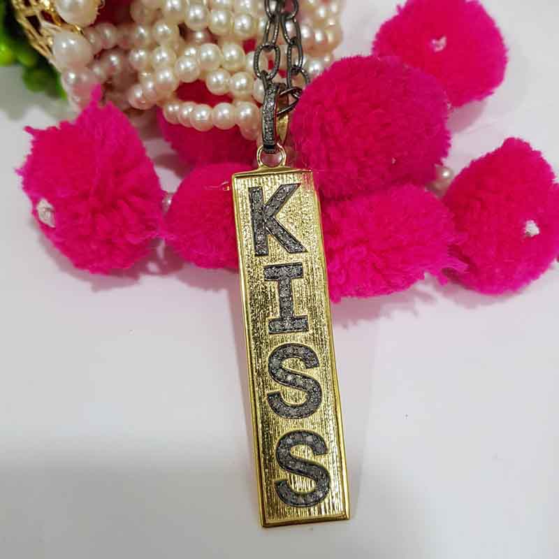 Antique Finish Designer Kiss Tag Pendant, Sweet Kiss Dog Tag Pendant, Silver Jewelry, Valentines Day Gift