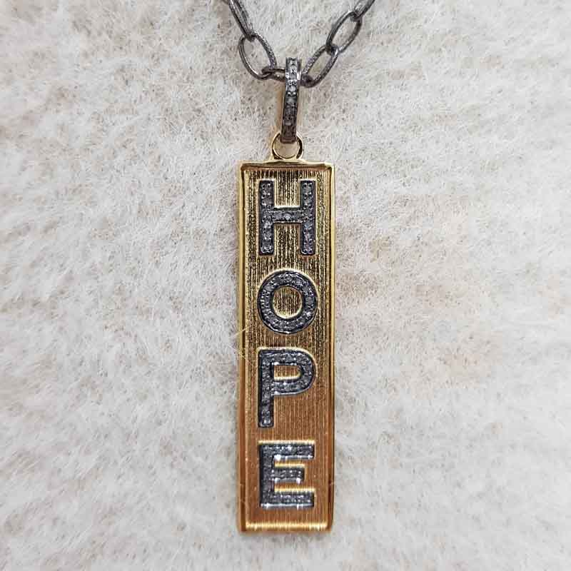 Hope Designer 925 Sterling Silver Pave Diamond Tag Pendant, Enamel And Two Tone Tag Fancy Necklace, Silver Jewelry