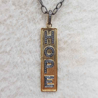 Hope Designer 925 Sterling Silver Pave Diamond Tag Pendant, Enamel And Two Tone Tag Fancy Necklace, Silver Jewelry