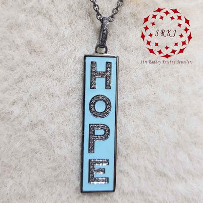 Hope Designer 925 Sterling Silver Pave Diamond Tag Pendant, Enamel And Two Tone Tag Fancy Necklace, Silver Jewelry