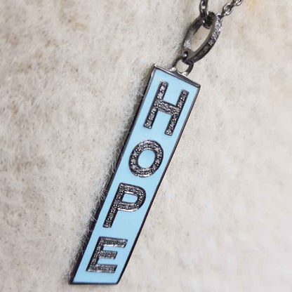 Hope Designer 925 Sterling Silver Pave Diamond Tag Pendant, Enamel And Two Tone Tag Fancy Necklace, Silver Jewelry