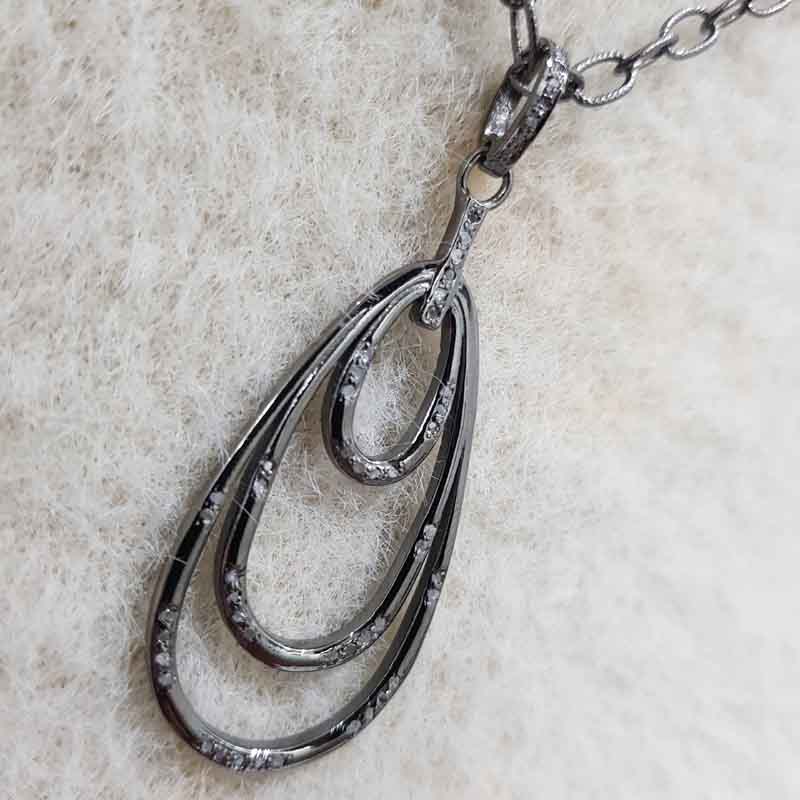 Oval Pendant With Layers Of Pave Diamond, Gift For Mom, Mothers' Day Gift