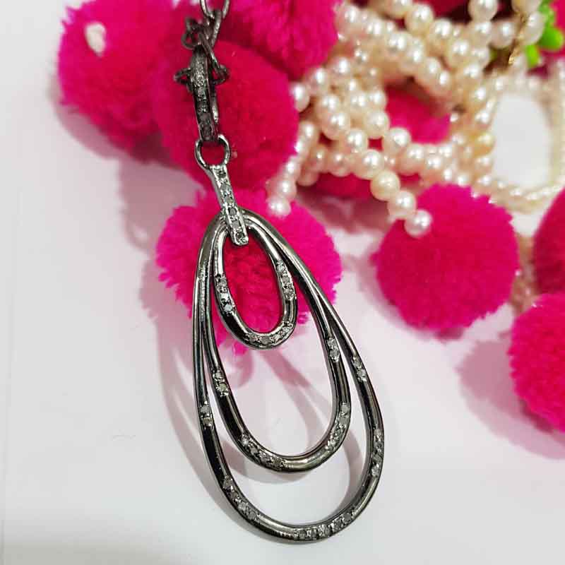 Oval Pendant With Layers Of Pave Diamond, Gift For Mom, Mothers' Day Gift