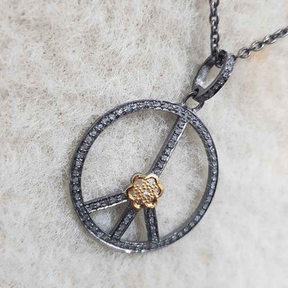 Gorgeous Pave Pendant With Little Flower In Center, Peace Design Necklace, Gift For Sister, Birthday Gift