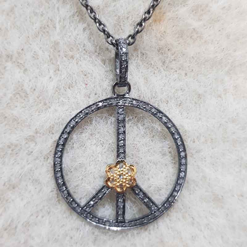 Gorgeous Pave Pendant With Little Flower In Center, Peace Design Necklace, Gift For Sister, Birthday Gift