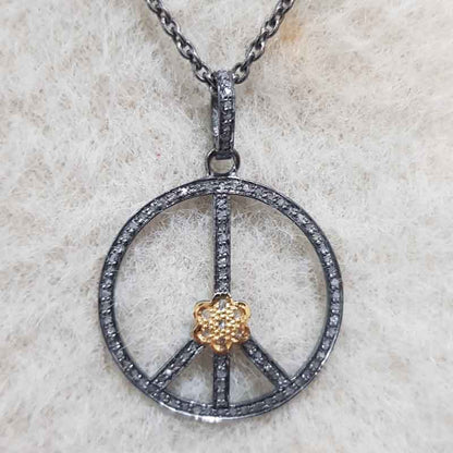 Gorgeous Pave Pendant With Little Flower In Center, Peace Design Necklace, Gift For Sister, Birthday Gift