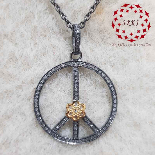 Gorgeous Pave Pendant With Little Flower In Center, Peace Design Necklace, Gift For Sister, Birthday Gift