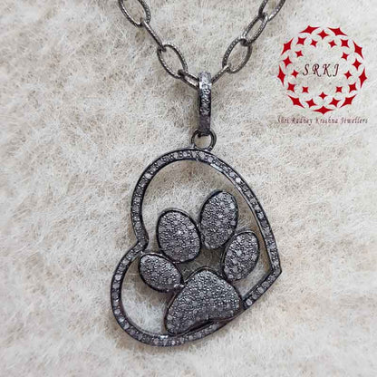 Lion Paw In Heart Pave Diamond Pendant, Silver Jewelry, Handmade Pendant