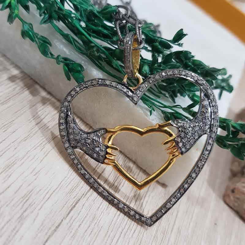 Lovely Designer Fall In Love Heart Pendant, Lover’s Embrace Pendant, Silver Jewelry, Gift For Love