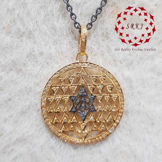 Beautiful Round Star Designer Pave Diamond Two Tone Pendant, Unique Shiny Star Necklace, Silver Jewelry