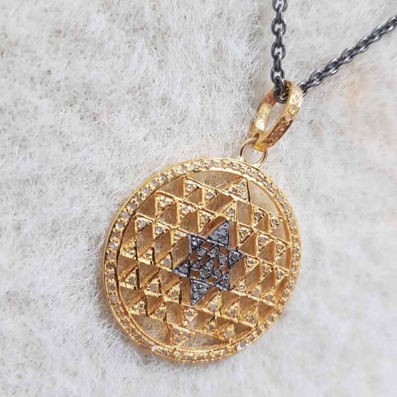 Beautiful Round Star Designer Pave Diamond Two Tone Pendant, Unique Shiny Star Necklace, Silver Jewelry