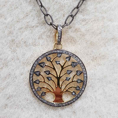 Glorious Round Tree Style Pave Diamond Pendant, Tree Style Necklace, Silver Jewelry