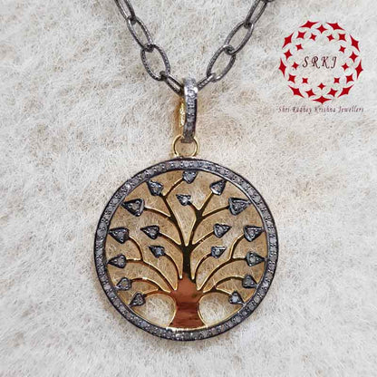 Glorious Round Tree Style Pave Diamond Pendant, Tree Style Necklace, Silver Jewelry