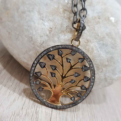 Glorious Round Tree Style Pave Diamond Pendant, Tree Style Necklace, Silver Jewelry