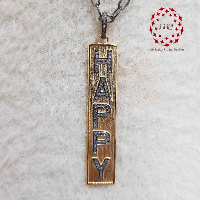 Beautiful Yellow And Black Finish Designer Happy Pendant, HAPPY Tag Necklace, Happiness in Bloom Tag Necklace