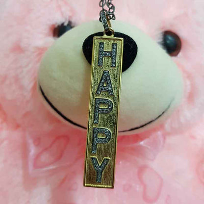 Beautiful Yellow And Black Finish Designer Happy Pendant, HAPPY Tag Necklace, Happiness in Bloom Tag Necklace