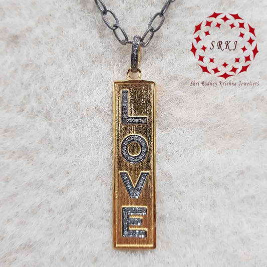 Two Tone Love Tag Pendant With Pave Diamond Layers, Enamel Love Tag Necklace, Silver Jewelry