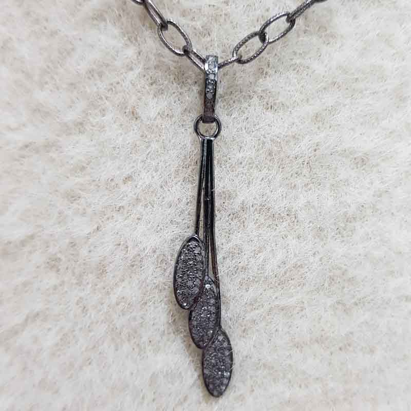 Luxe Sparkle Necklace, Black Handmade Pendant With pave Diamond, Gift For Her, Silver Jewelry