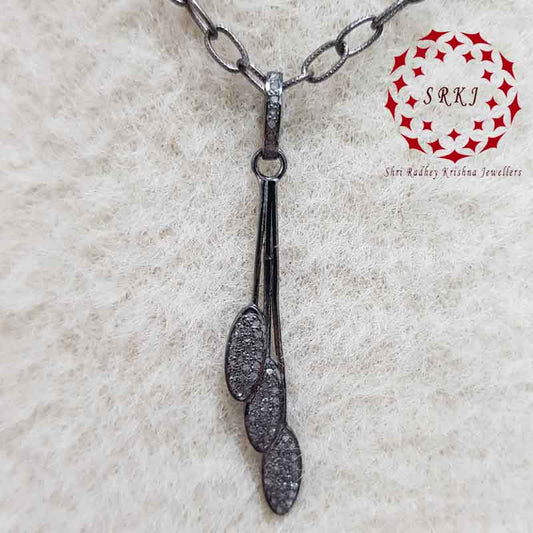 Luxe Sparkle Necklace, Black Handmade Pendant With pave Diamond, Gift For Her, Silver Jewelry