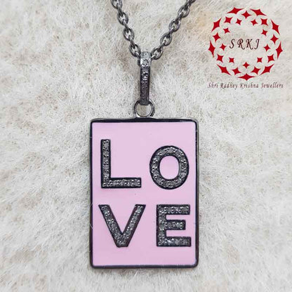 Pink Enamel Love Tag Pendant, Stunning Gift For Love, Silver Jewelry, Tag Necklace