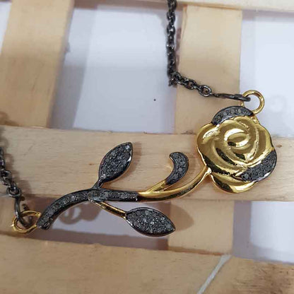 Rose Flower Pave Diamond Pendant, Amazing Rose Flower Necklace, Gift For Sister, Birthday Gift