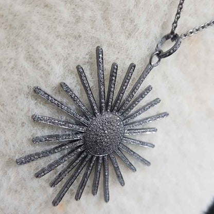 Fully Pave Diamond Handmade Designer Sunburst Pendant, Attractive Pendant Sunburst Necklace, Silver Jewelry