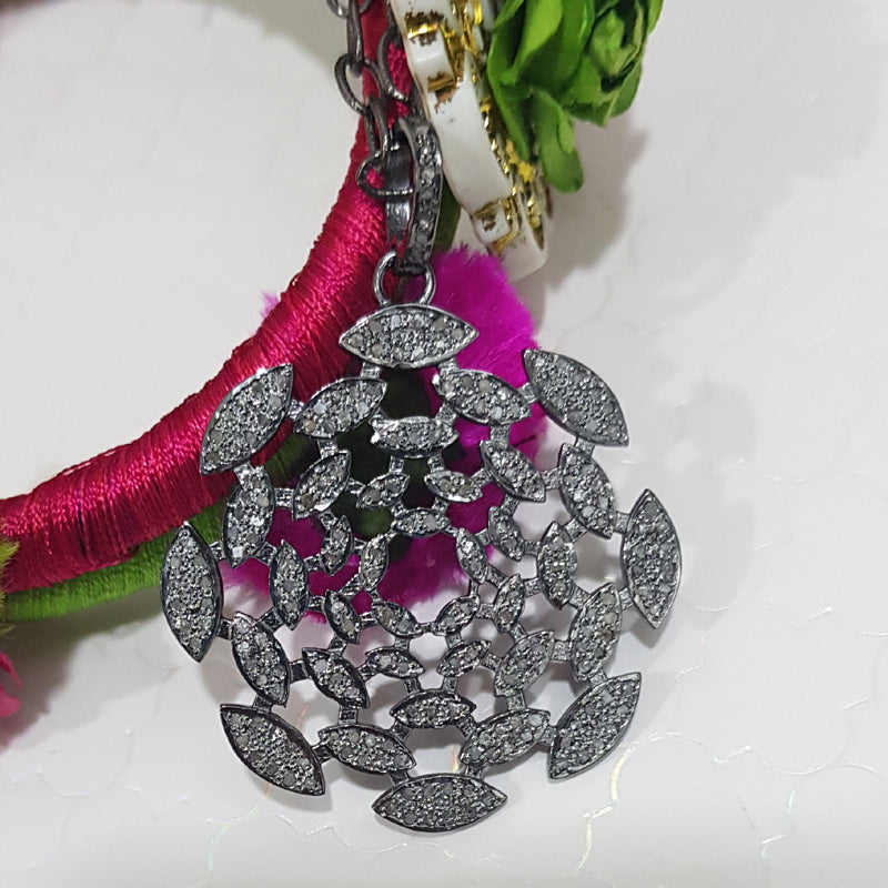 Gorgeous Handmade Fancy Designer Pave Diamond Silver Pendant, Silver Jewelry, Gift For Sister