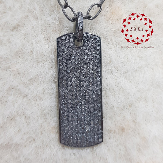 Fully Shiny Black Tag Pendant, Handmade Pendant With Pave Diamond, Silver Jewelry