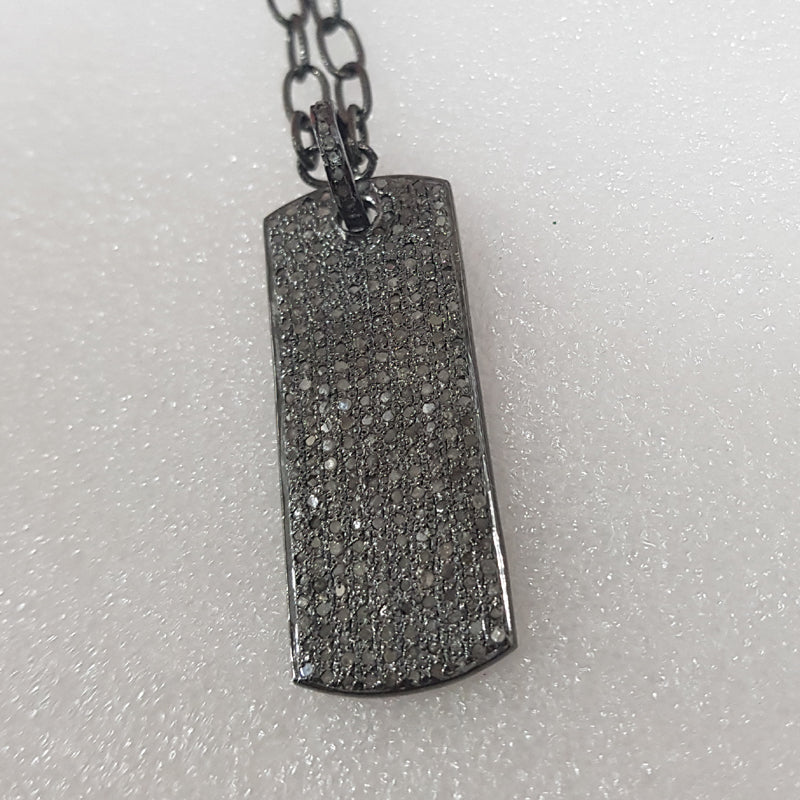 Fully Shiny Black Tag Pendant, Handmade Pendant With Pave Diamond, Silver Jewelry