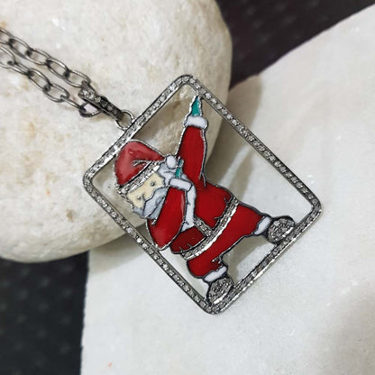 Attractive Pave Diamond Handmade Fancy Designer Santa Pendant, Enamel Design With Christmas Gift,  Occasion Day Gifted