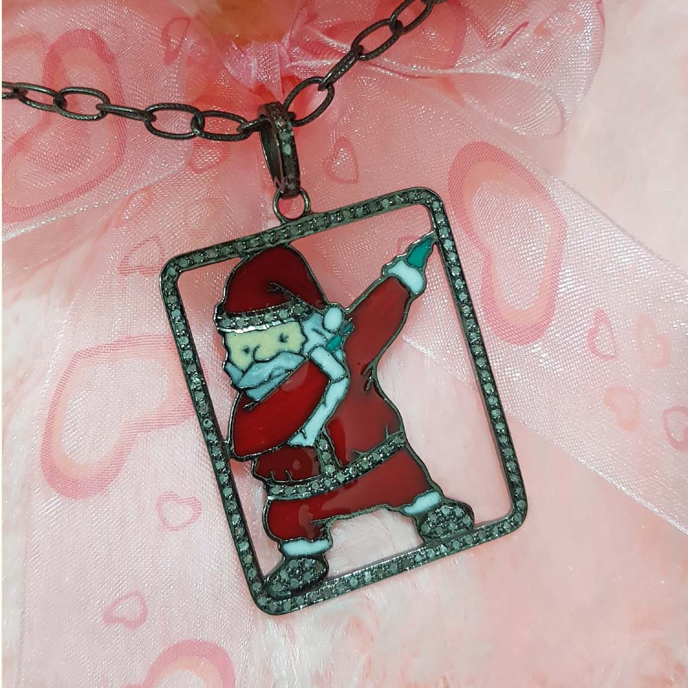 Attractive Pave Diamond Handmade Fancy Designer Santa Pendant, Enamel Design With Christmas Gift,  Occasion Day Gifted