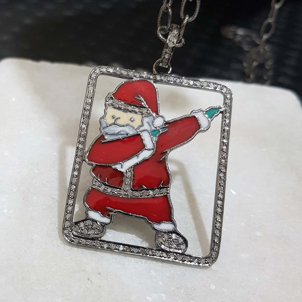 Attractive Pave Diamond Handmade Fancy Designer Santa Pendant, Enamel Design With Christmas Gift,  Occasion Day Gifted