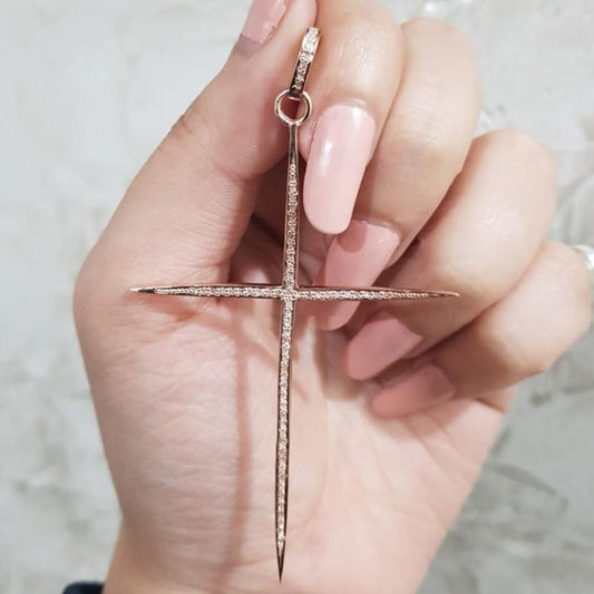 Pave Diamond Sterling Silver Cross Pendant, Christen Symbol Necklace, Silver Jewelry, Gift For Someone