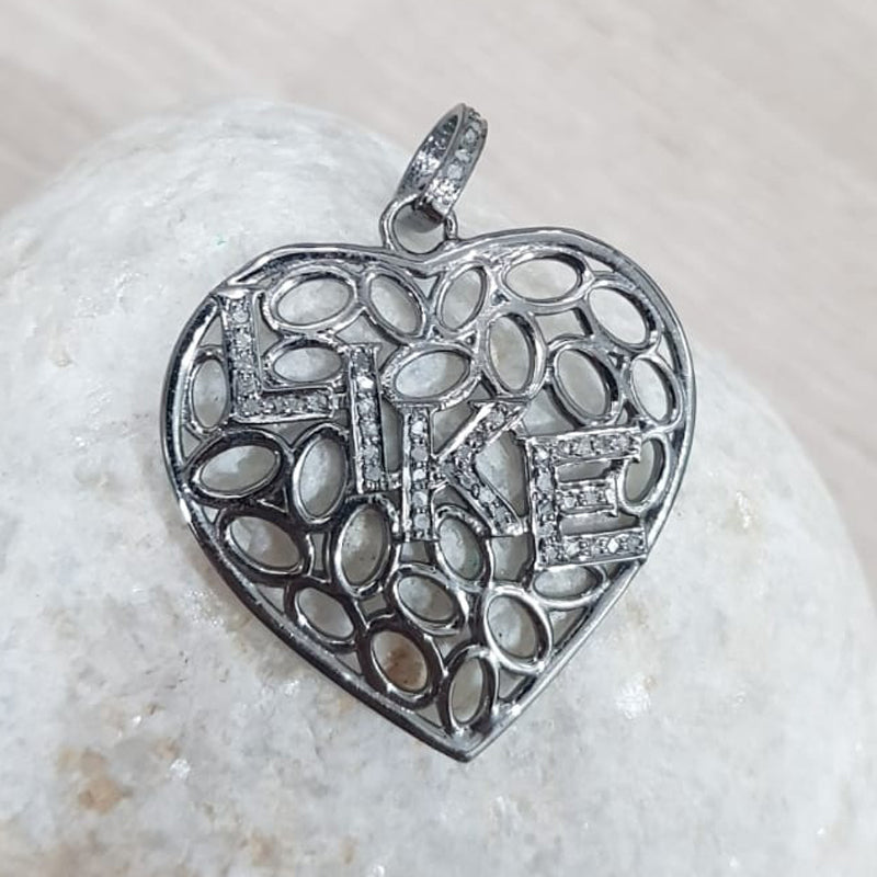 Elegant Two Tone Heart Pendant With Pave Diamond LIKE Layer, Stylish Heart Necklace, Silver Jewelry