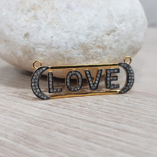 Necklace Style Two Tone Love Pendant With Pave Diamond Layers, Gift For Lovers, Anniversary Gift