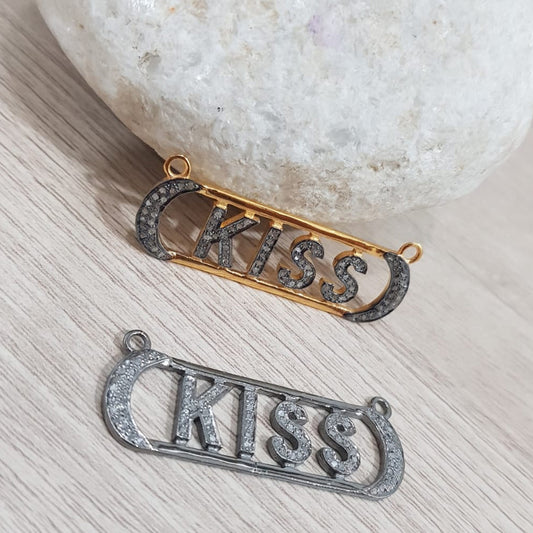 Necklace Style Two Tone Kiss Pendant With Pave Diamond Layers,  Personalized Gift For Lovers