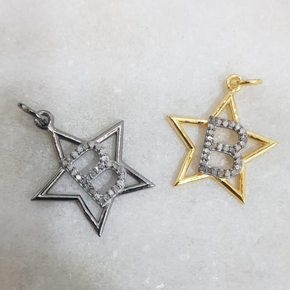 Glorious Diamond Latter Star Charm Pendant, Silver Jewelry, Gift For Anniversary