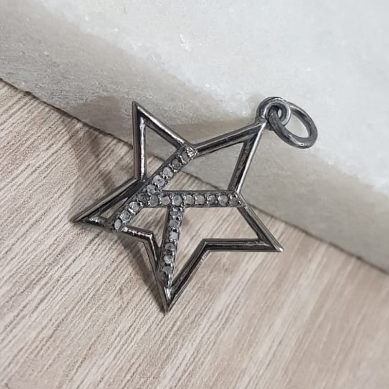 Glorious Diamond Latter Star Charm Pendant, Silver Jewelry  ,Gift For Someone