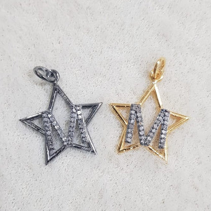 Glorious Diamond Latter Star Charm Pendant, Amazing Letter Necklace, Silver Jewelry, Gift For Someone