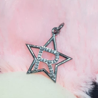 Stylish Diamond Latter Star Charm Pendant, Gift For Lovers, Silver Jewelry