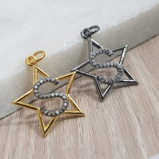 Stunning  Diamond Latter Star Charm Pendant, Personalized Gift For Love