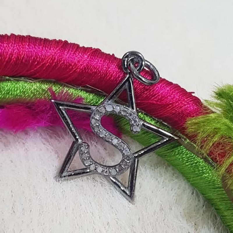 Stunning  Diamond Latter Star Charm Pendant, Personalized Gift For Love