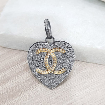 Beautiful Two Tone Heart Pendant With CC Twist, Classic Heart Necklace, Silver Jewelry, Gift For Wife