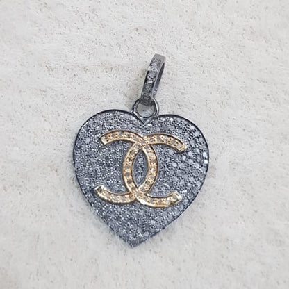 Beautiful Two Tone Heart Pendant With CC Twist, Classic Heart Necklace, Silver Jewelry, Gift For Wife