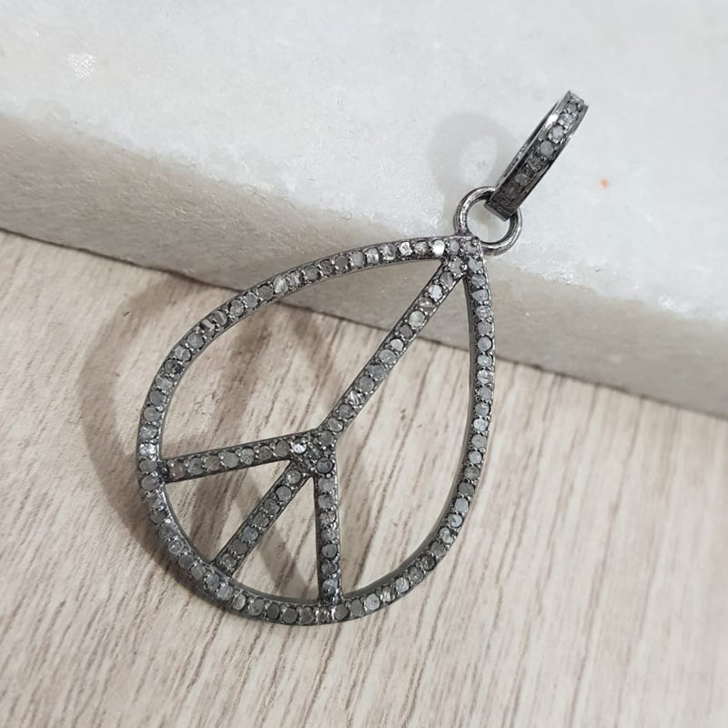 Beautiful Black Pave Diamond Peace Pendant, Peace Style Designer Necklace, Gift For Her