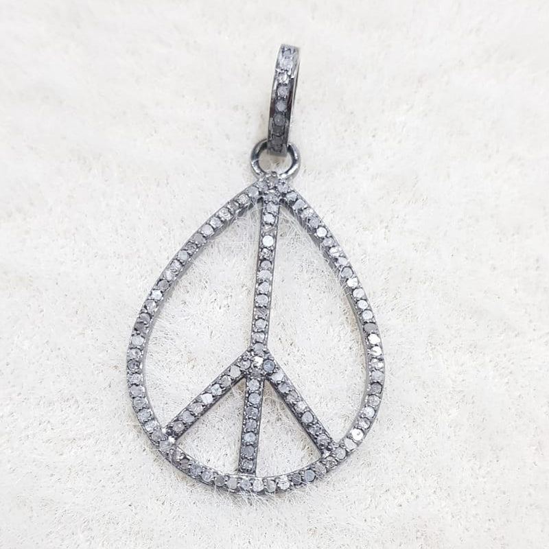 Beautiful Black Pave Diamond Peace Pendant, Peace Style Designer Necklace, Gift For Her