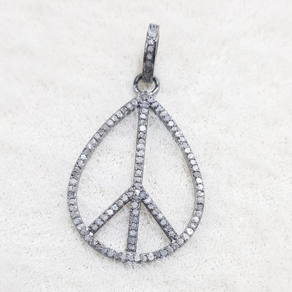 Beautiful Black Pave Diamond Peace Pendant, Peace Style Designer Necklace, Gift For Her