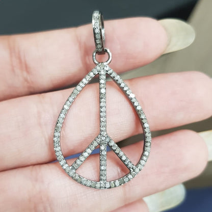 Beautiful Black Pave Diamond Peace Pendant, Peace Style Designer Necklace, Gift For Her